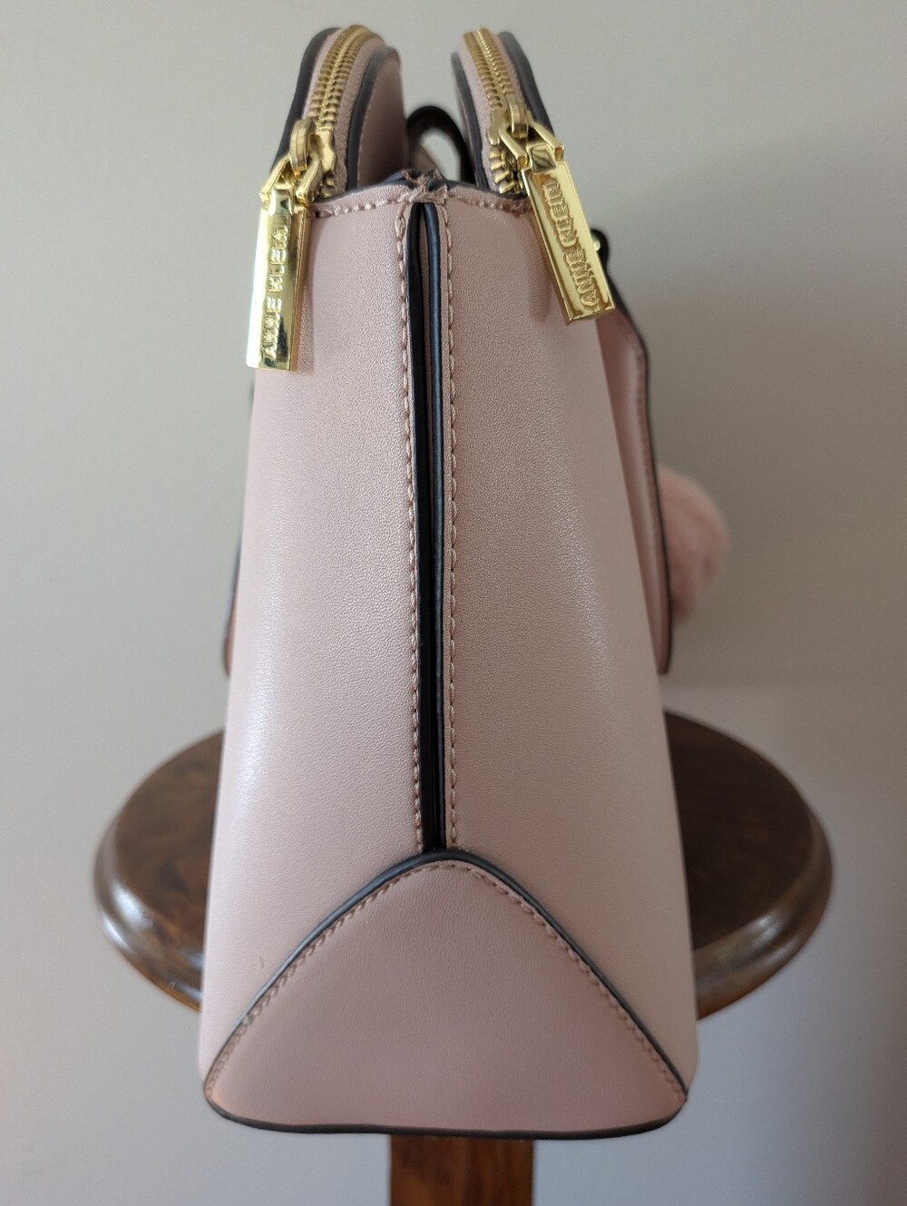 Anne Klein Dome Satchel Handbag Purse Top Handle Bag Pink Footed Stud W/ Pompom - Picture 5 of 16